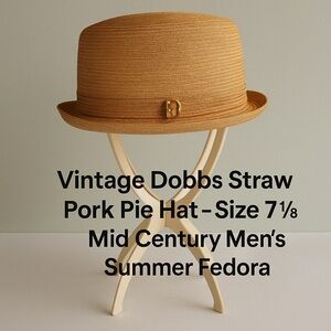 Vintage Dobbs Straw Pork Pie Hat | Midcentury Summer Fedora | Men’s Size 7 1/8